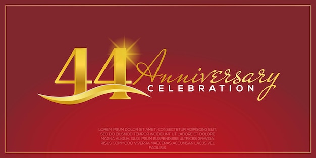 44th years anniversary, vector design for anniversary celebration with gold and red colour.