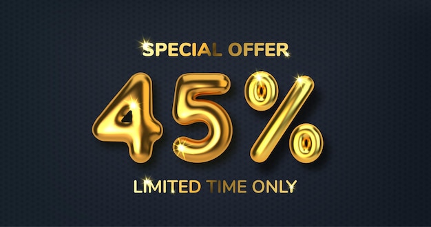 45 off discount promotion sale made of realistic 3d gold balloons