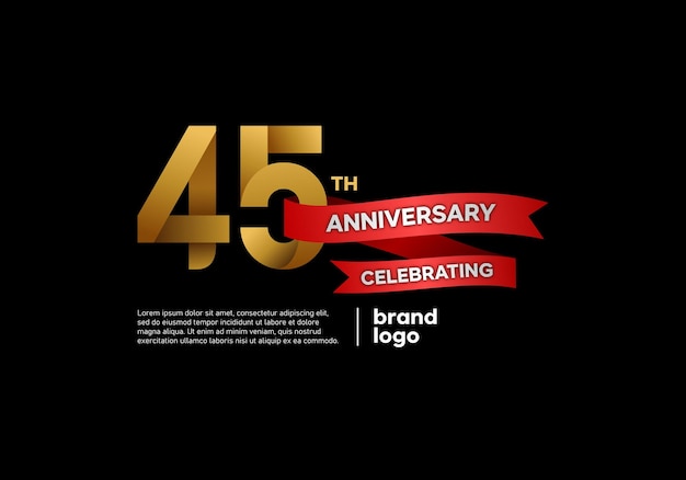 45 years anniversary logo with gold and red emblem on black background