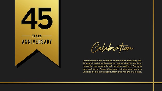 45 Years Anniversary template design with golden ribbon Simple and luxury style Vector Template