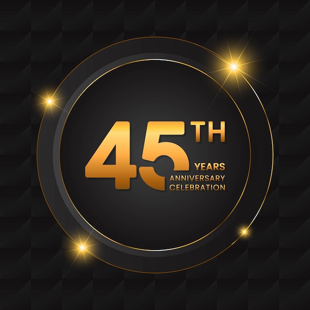 45th Anniversary template design with golden number and ring Vector template illustration