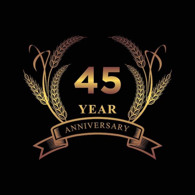 45th golden anniversary logo with ring and ribbon laurel wreath vector