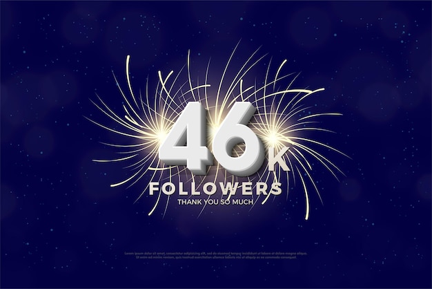 46k followers with celebratory fireworks sparks decoration.