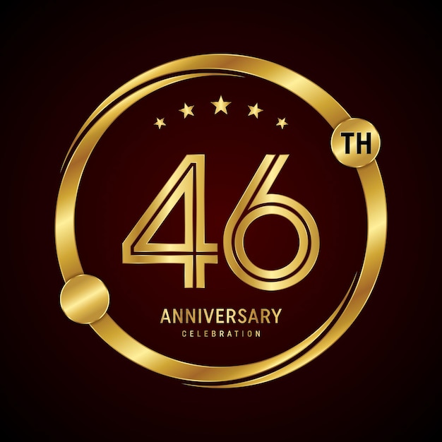 46th anniversary logo design with golden ring and number Vector template illustration