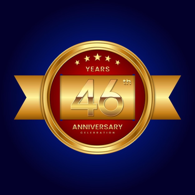 46th Anniversary logo with badge style Anniversary logo with gold color and ribbon Logo Vector