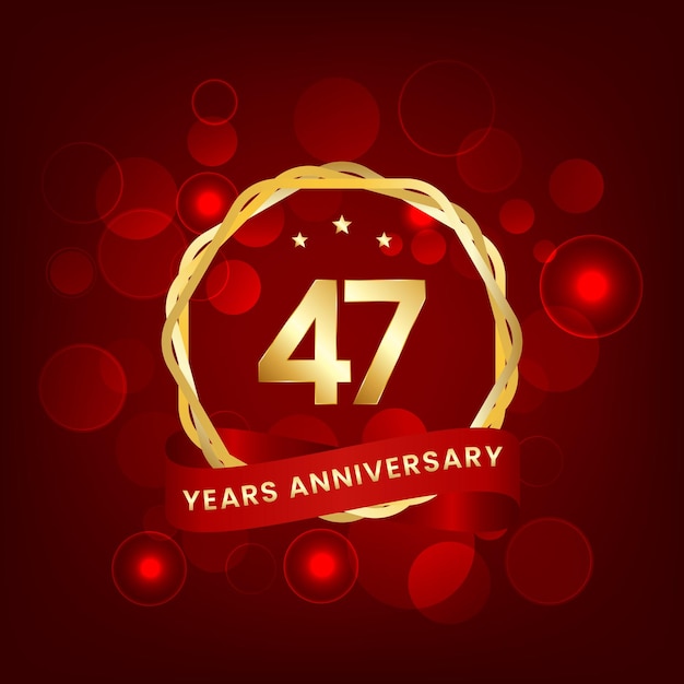 47 years anniversary Anniversary template design with gold number and red ribbon design for event invitation card greeting card banner poster flyer book cover and print Vector Eps10