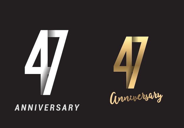 Vector 47 years anniversary celebration logo design anniversary logo paper cut letter and elegance golden color isolated on black background