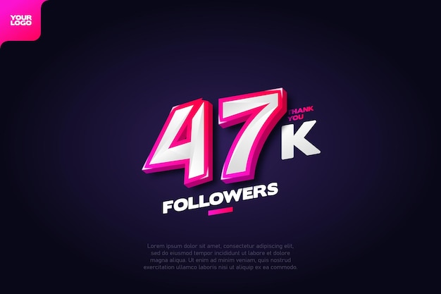 47K Followers with Dynamic 3D Numbers on Dark Blue Background