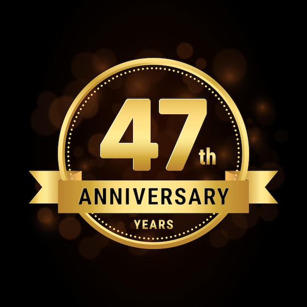 Vector 47th anniversary anniversary celebration template design with gold ribbon logo vector illustration