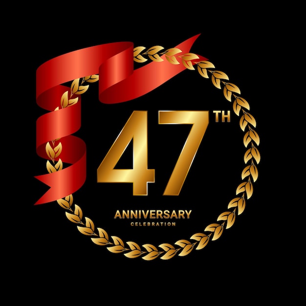 Vector 47th anniversary logo design with laurel wreath and red ribbon logo vector template