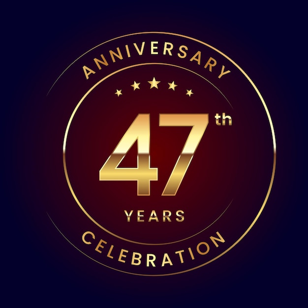 Vector 47th anniversary template design with gold color ring and numbers logo vector template