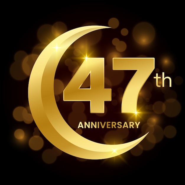 47th Anniversary Template Design with golden half moon concept Logo Vector Template