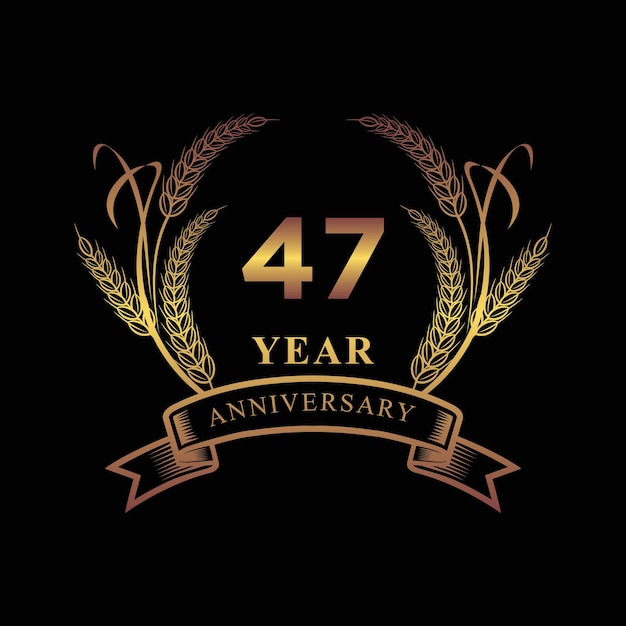 47th golden anniversary logo with ring and ribbon laurel wreath vector