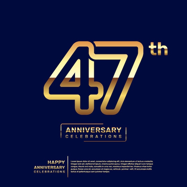 Vector 47th year anniversary logo design with a double line concept in gold color