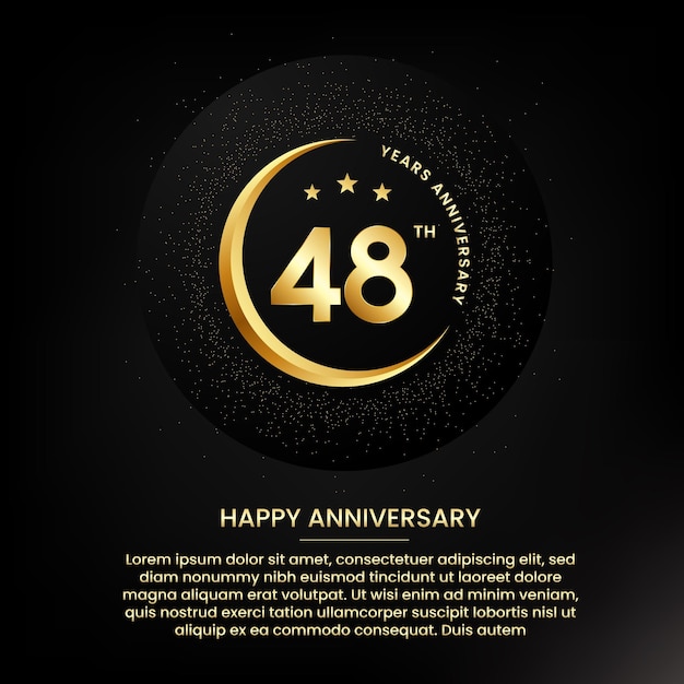 48 years anniversary with a half moon stars glitter and editable speech text Golden half moon anniversary banner template with a golden number