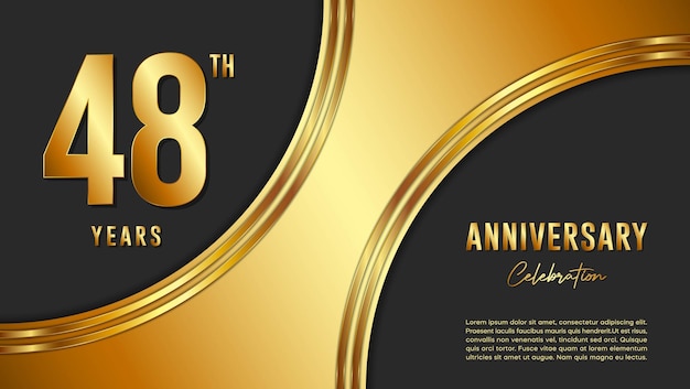 48th Anniversary Celebration template design with gold background and numbers Vector Template