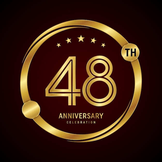 48th anniversary logo design with golden ring and number Vector template illustration