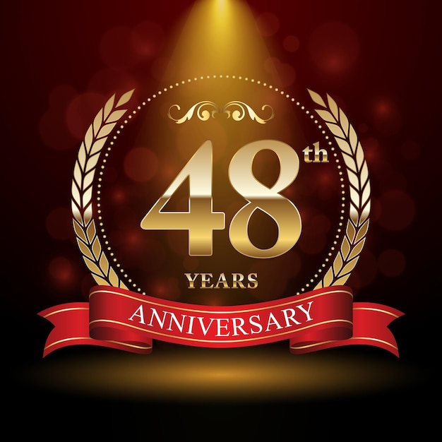 48th anniversary logo design with Laurel wreath and red ribbon Logo Vector Template