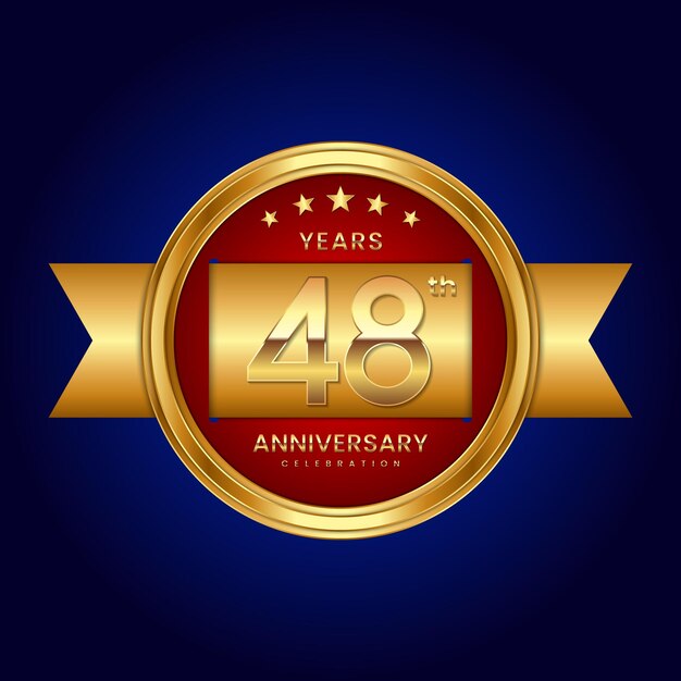 48th Anniversary logo with badge style Anniversary logo with gold color and ribbon Logo Vector