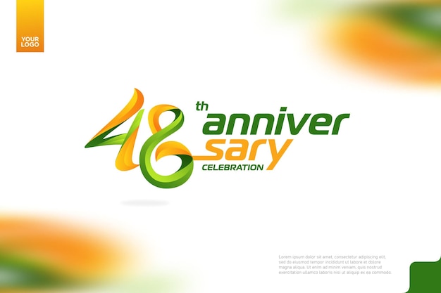 48th Anniversary logotype with a combination of orange and green on a white background