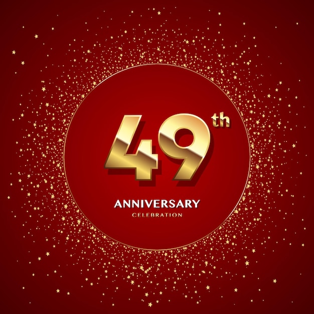 49th anniversary logo with gold numbers and glitter isolated on a red background