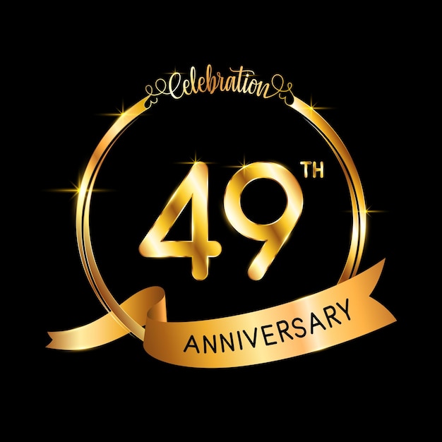 49th Anniversary template design with gold color ribbon and ring Logo Vector Template