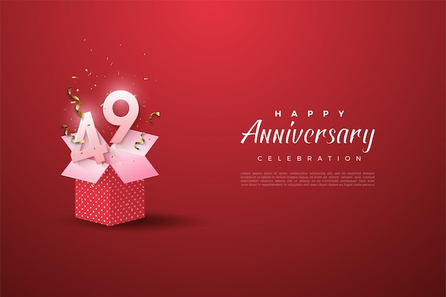 49th anniversary with realistic 3d gift box decoration.