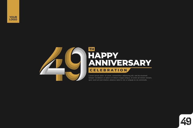 49th happy anniversary celebration with gold and silver on black background