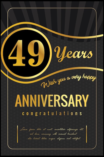 49th years anniversary, vector design for anniversary celebration with gold and black color.