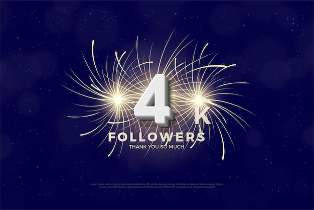 4k  followers background with 3D numbers and fireworks behind