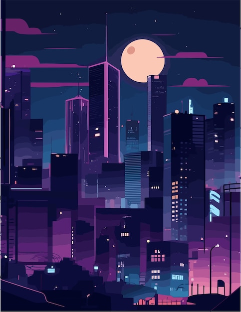 A 4k resolution flat illustration inspired by cityscapes at night vibe