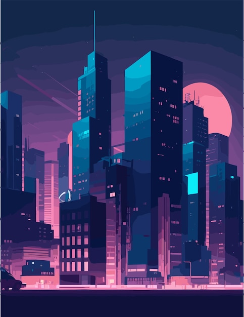 A 4k resolution flat illustration inspired by cityscapes at night vibe