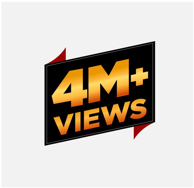 4M plus views golden vector sticker Social media videos views vector