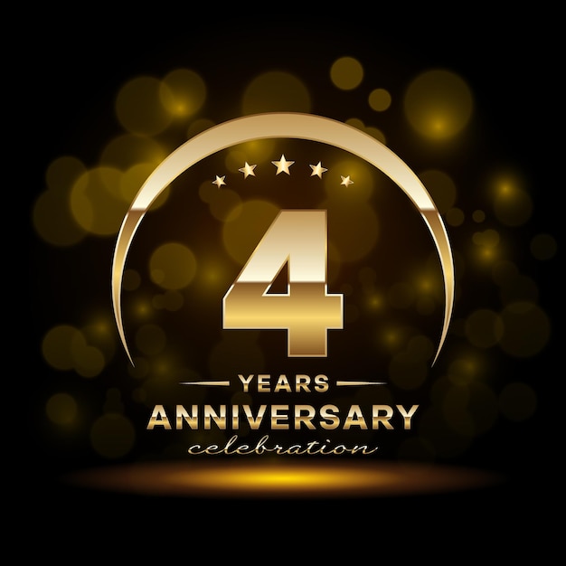 4th Anniversary logo design with golden color and ring for birthday event Logo Vector Template