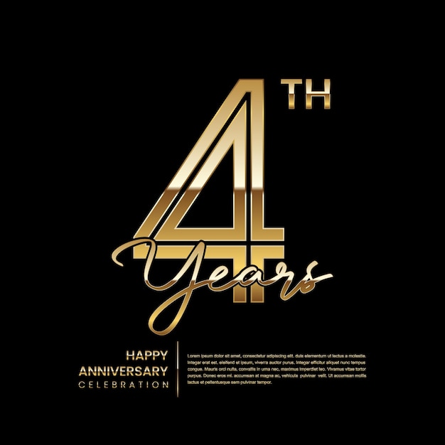 4th anniversary logo with double line style Gold line art design Logo Vector Template