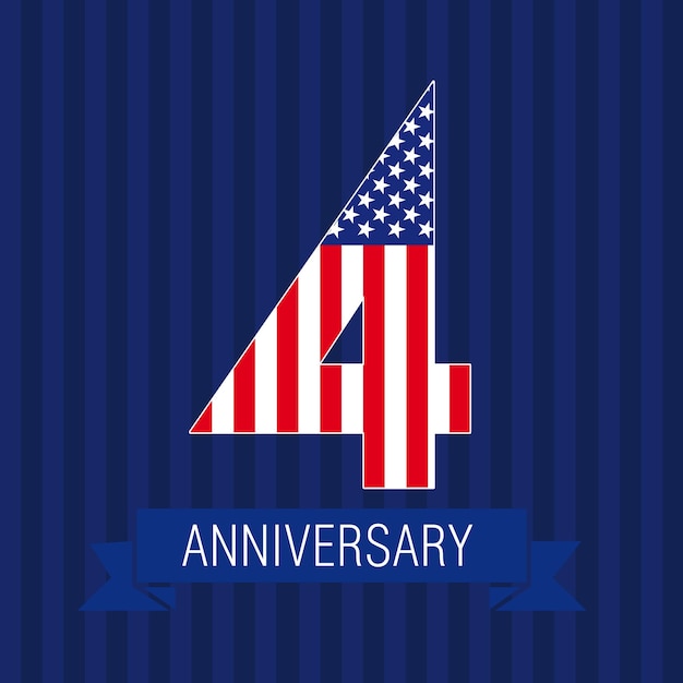 4th anniversary with US flag. Celebrating icon template. Number 4 idea. July 4 concept.