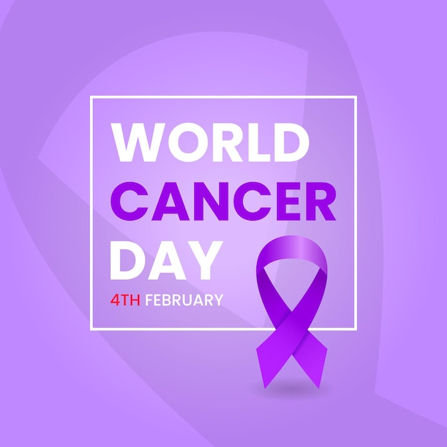 4th february world cancer day vector illustration. purple ribbon and text. simple and elegant