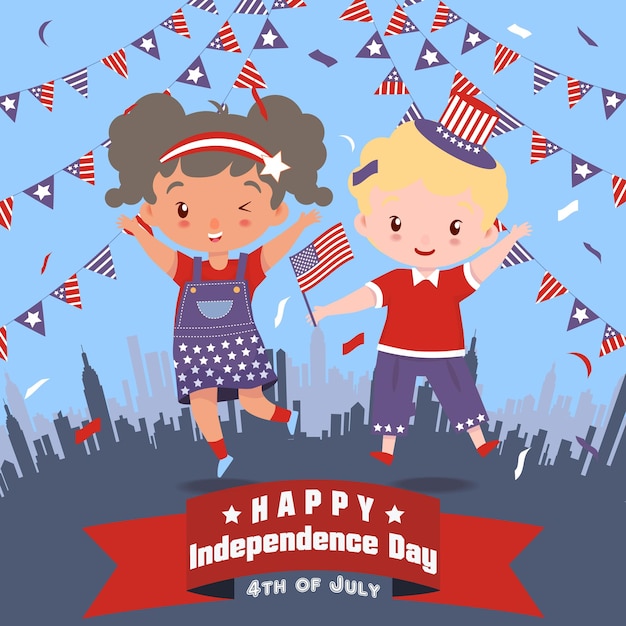 4th of July background card with cute illustrations