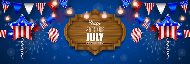 4th of july banner with pennants and balloons american independence background