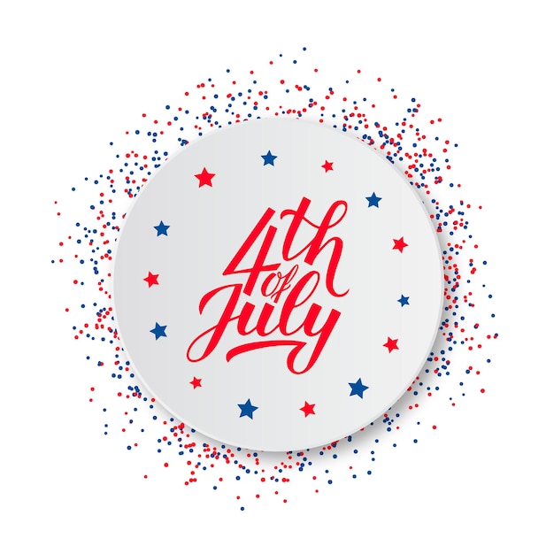 4th of July calligraphy hand lettering on white paper plate USA Independence Day celebration poster vector illustration Easy to edit template for logo design greeting card banner flyer etc