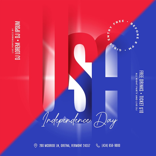 4th of july celebration party flyer editable template with creative usa text