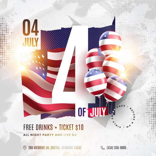 4th of july celebration party flyer editable template