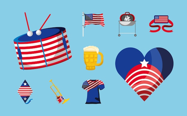 4th july flag heart shirt drum