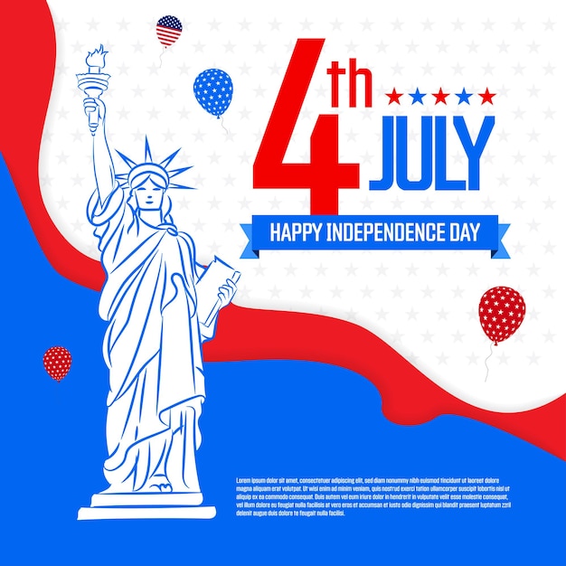 4th July Happy Independence Day design template with balloons and statue of liberty