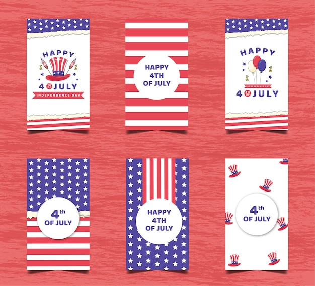 Vector 4th of july happy independence day instagram stories collection design template