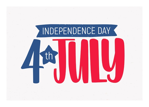 4th July Independence Day inscription written with elegant font and decorated with ribbon. Festive lettering isolated on light background. Vector illustration for United States of America holiday