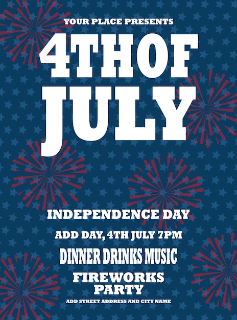 Vector 4th of july independence day party flyer poster social media post design