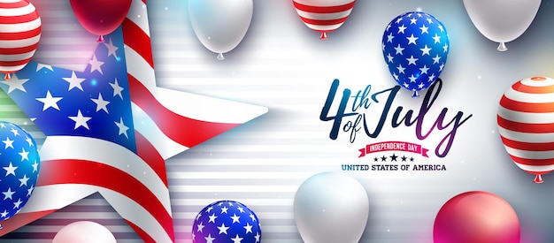 4th of July Independence Day of the USA Vector Illustration with American Flag Pattern Party Balloon