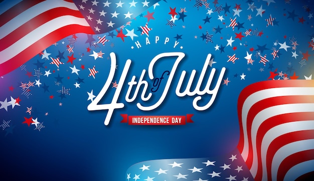 4th of July Independence Day of the USA Vector Illustration with American Flag And Typography Letter