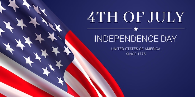 4th of July independence day Vector banner design template with realistic flag of the USA